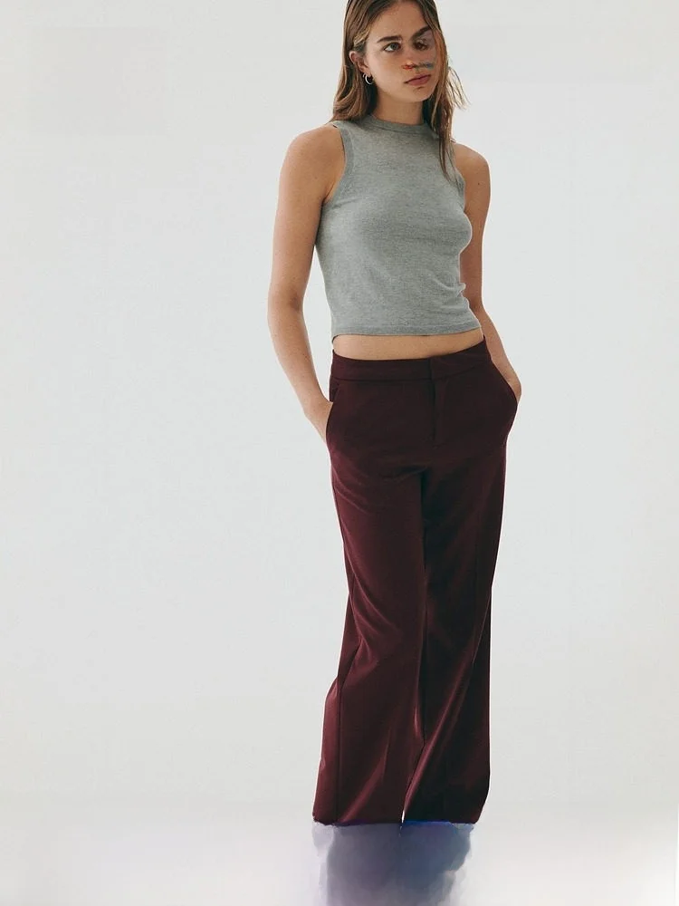H&M Summer New Women's Suit Pants High Waist Formal Business Commute Polyester Rayon Spandex Fiber Ladies Trousers