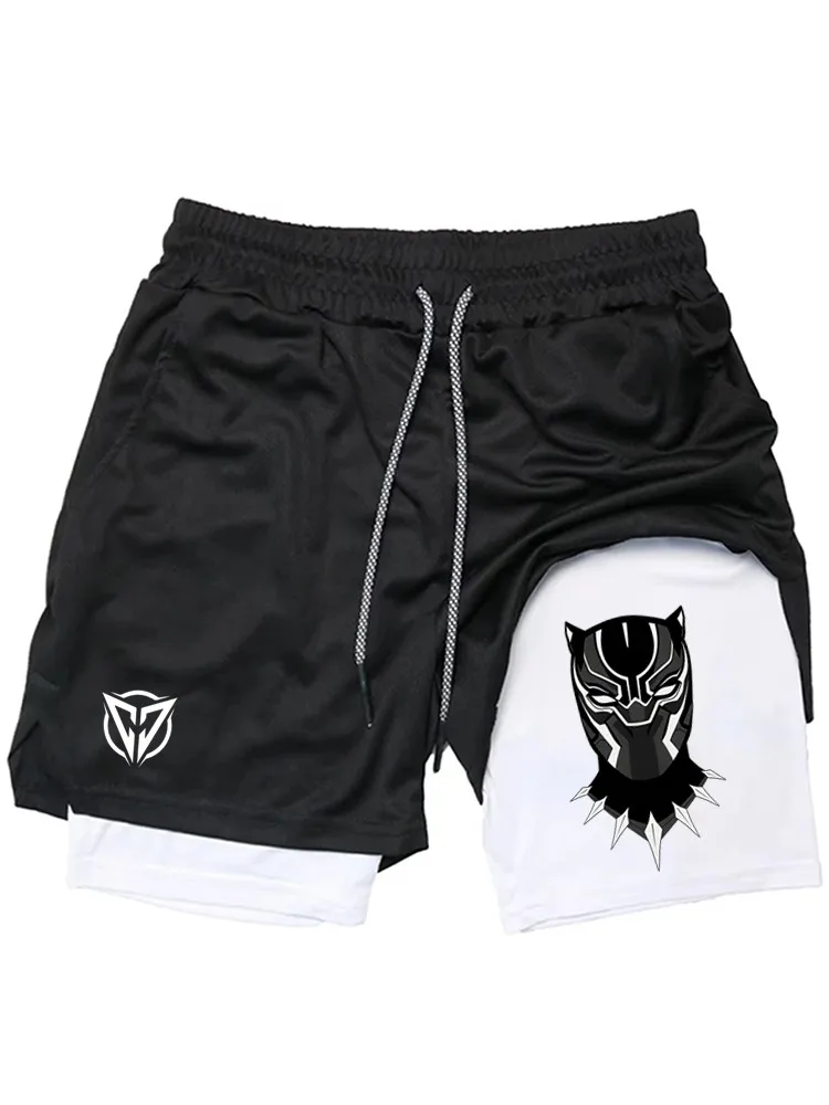 

Men's athletic breathable quick-dry training shorts with devil smile print, 2-in-1 performance df0403