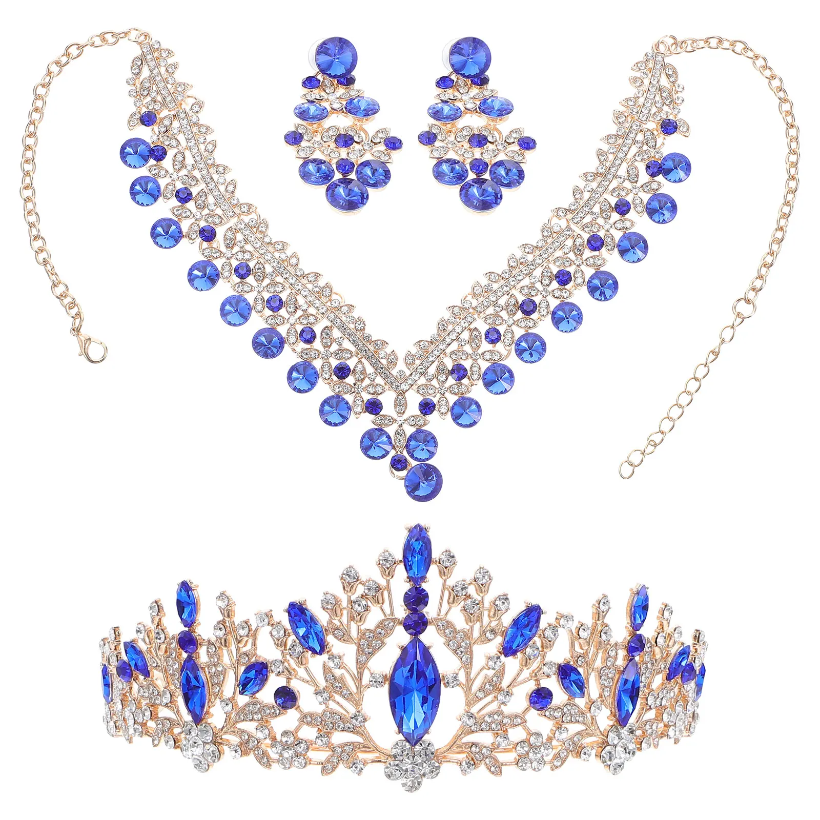 

1 set 1 Bridal Jewelry Set Rhinestone Necklace Earrings Wedding Tiara Accessories Sparkly Crown Tiaras Elegant Bridal Headwear