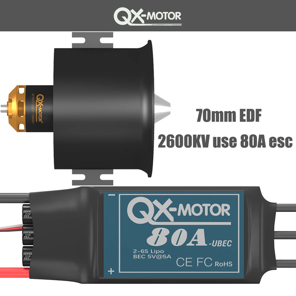 QX-MOTOR 70mm EDF 12 ostrza wentylator kanałowy w/silnik bezszczotkowy 1800kv 2600kv i 60A/80A ESC do systemu moc silnika samolotu FMS RC