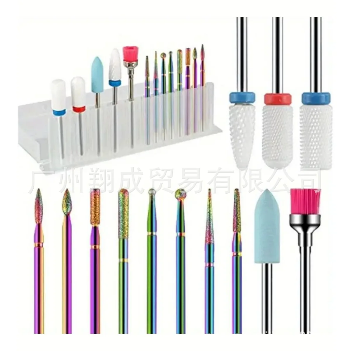 13-Pack Nail Art Ceramic Emery Sanding Kit, Armor Removal and Dead Skin Color Diamond Drill Bit Cleaning Tool