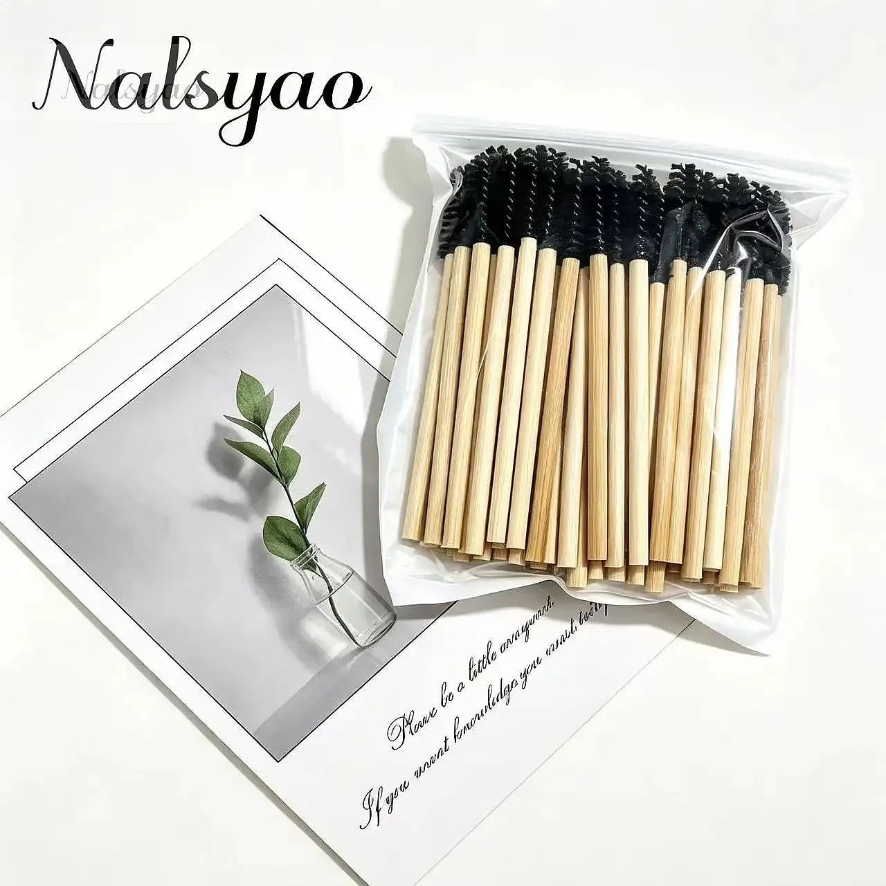 50Pcs Bamboo Handle Eyelash Brush Mascara Wands Applicators Eye Lash Curling Comb Makeup Tool for Extensions
