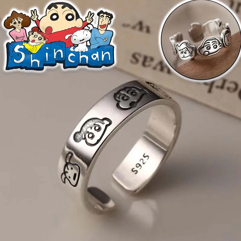 Crayon Shin-chan Stainless Steel Rings for Men and Women Wedding Ring Waterproof Silver Jewelry Finger Classic Accessories Gifts