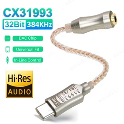 CX31993 Audio Interface Type C to 3.5mm Headphone Amplifier Audio Adapter HiFi USB DAC Earphone Amplifier SNR128dB 32Bits/384KHz
