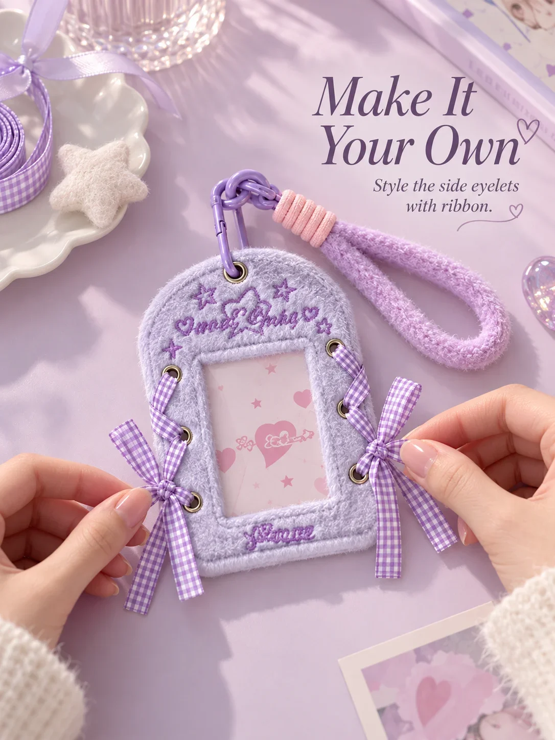 Ballet Style 3-Inch Card Case, Student Meal Card Holder, DIY Ribbon Plush Photocard Sleeve