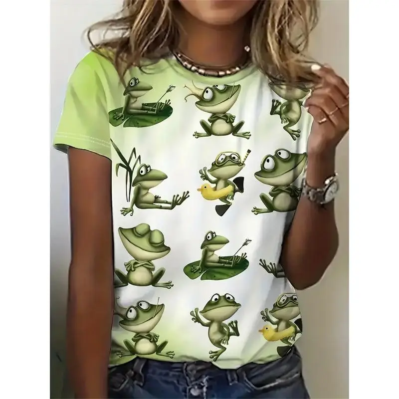Funny Frog Cartoon Cat  3D Print T-Shirts Women's Streetwear Casual Short Sleeve T Shirt Harajuku Tees Y2k Tops Female Clothing