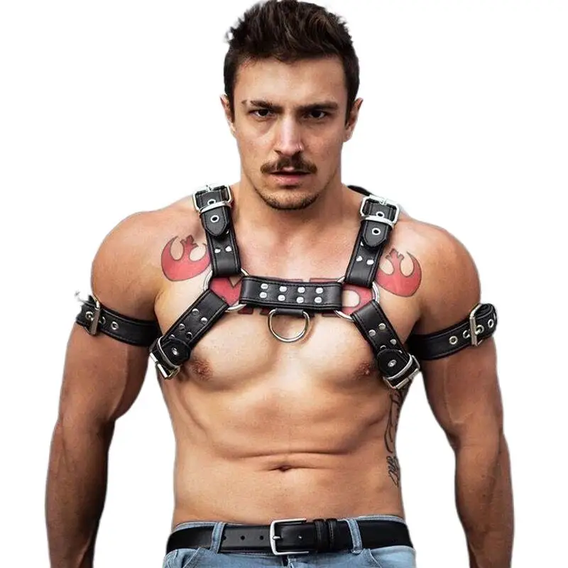 

Leather Harnais Fetish Men Harness Chest BDSM Bondage Sex Belt Sissy Men Lingeries with Armband