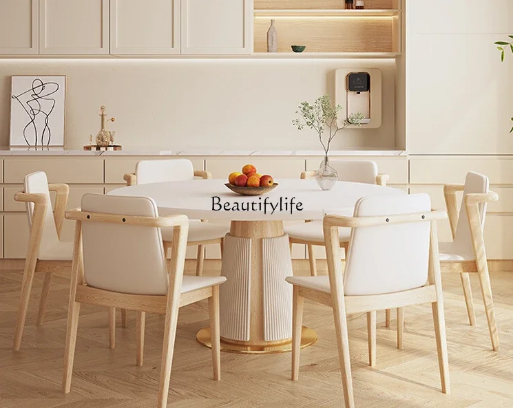 

FG28Eight-Immortal Table Variable round Table Log Cream Style Nordic Multi-Functional Folding Solid Wood Telescopic Stone Plate