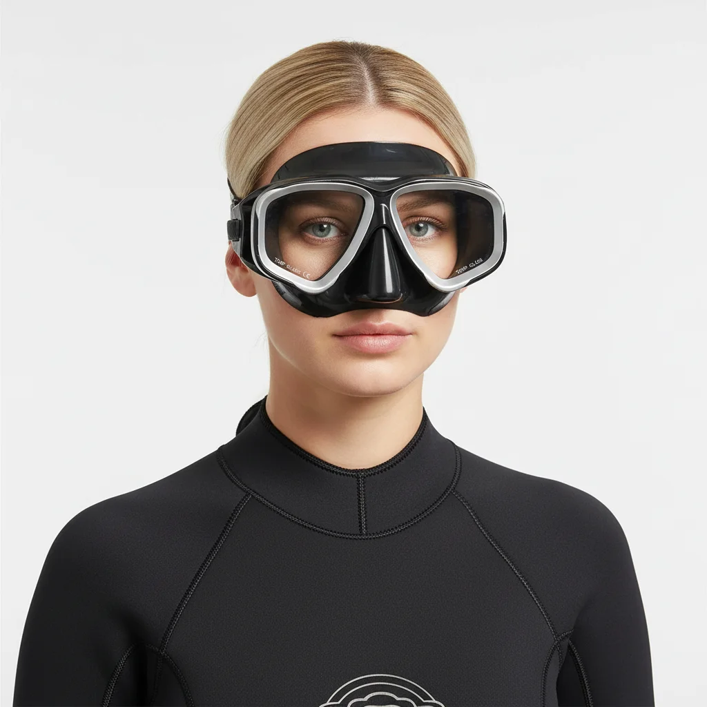 Tauchermaske für Erwachsene mit Myopie-Korrektur, gehärteten Glaslinsen und Antibeschlagspray für Speerfischerei-Ausrüstung, Schwimmtraining – Detail 1