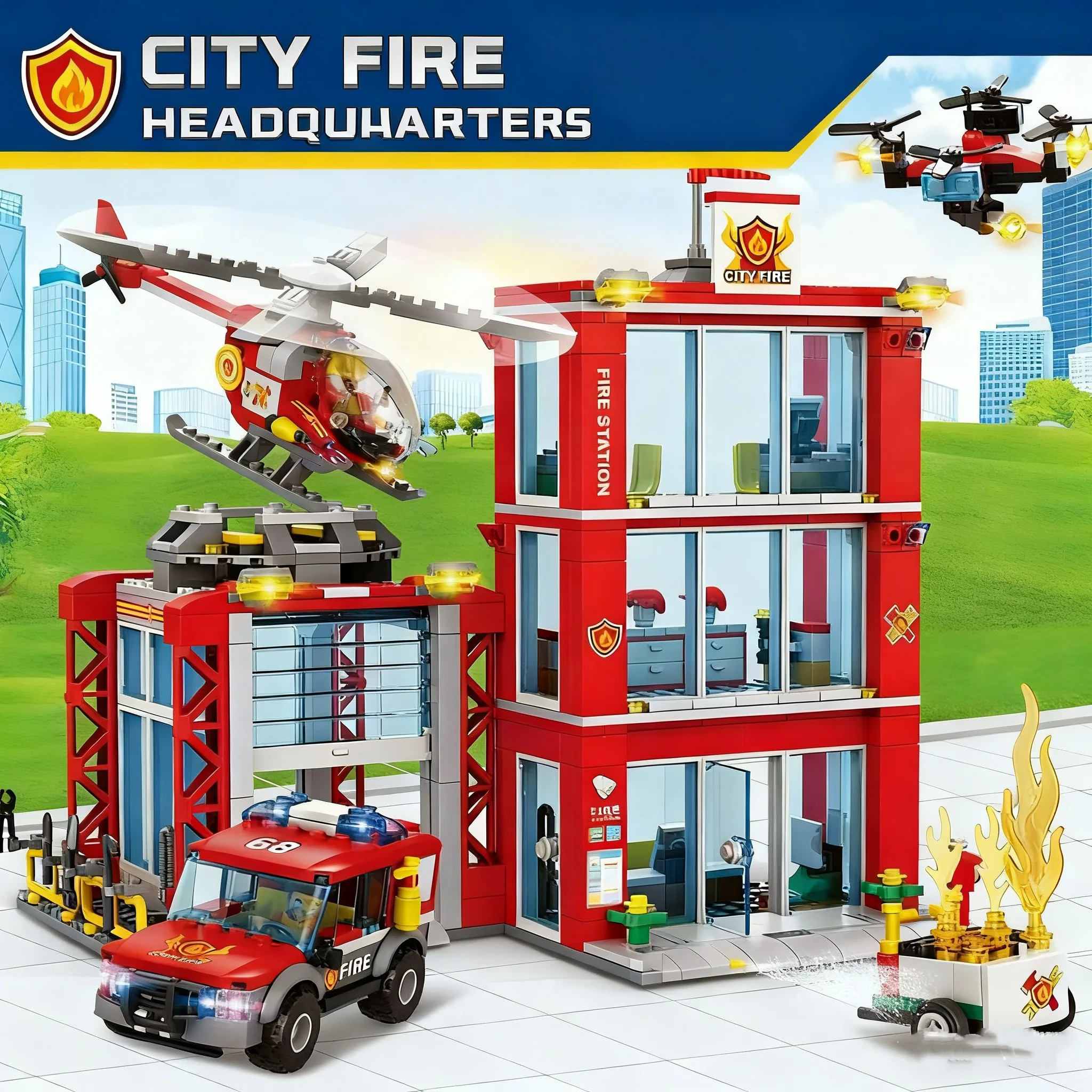 

1000+PCS City Series Fire Station Building Blocks | Urban Architectural Toy | Christmas Halloween Birthday Gift