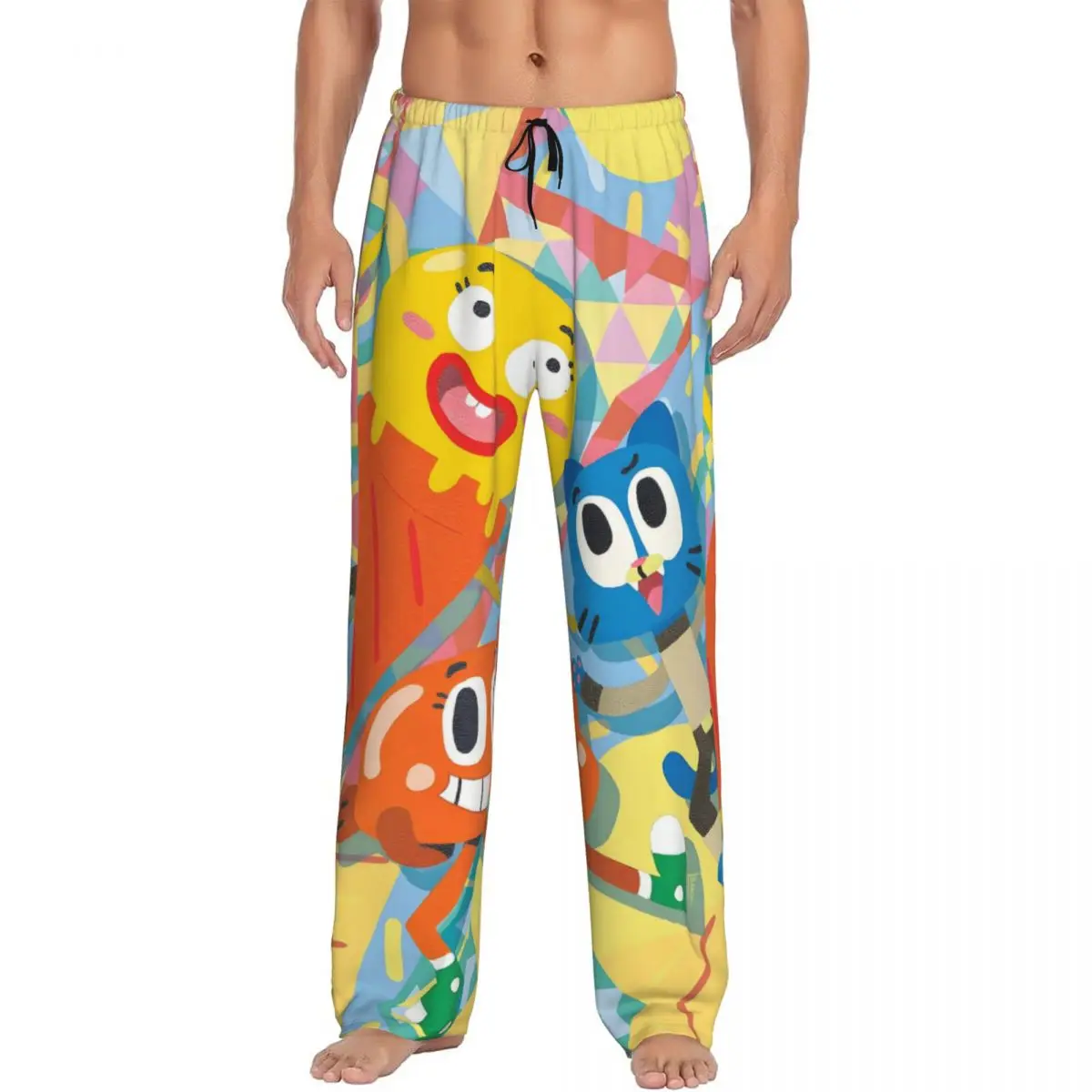 

Custom The Amazing World Of Gumball Pajama Pants Sleepwear for Men Elastic Waistband Funny Cartoon Sleep Lounge Bottoms Pockets