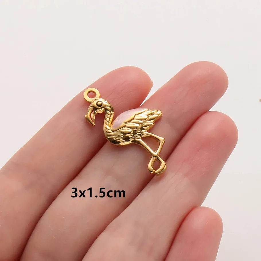 6 Stück Großhandel Rosa/Pinkfarbene Emaille-Tieranhänger Flamingo Schmetterling Seestern Edelstahl-Charms für Schmuckherstellung Halskette – Detail 7