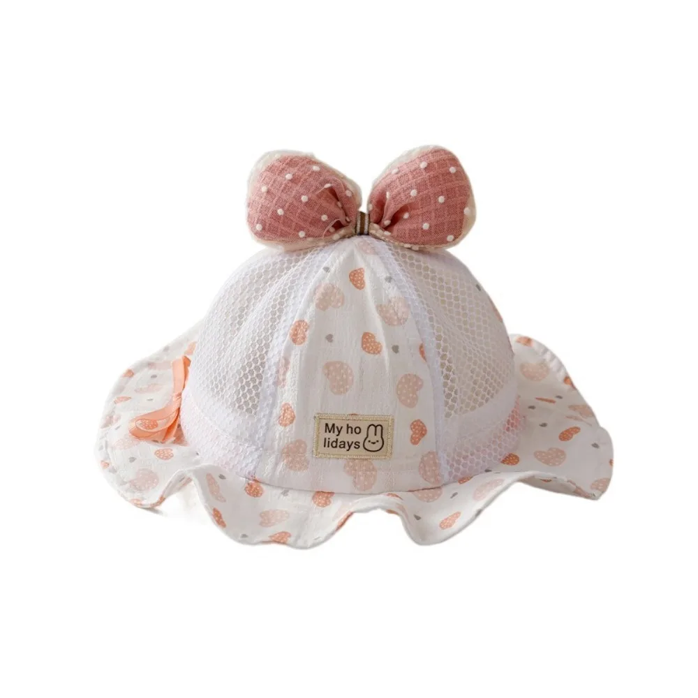 

Drawstring Sweet Baby Bucket Hat Adjustable UV Protection Kids Fisherman Hat Comfortable Breathable Cute Bow Infant Basin Cap