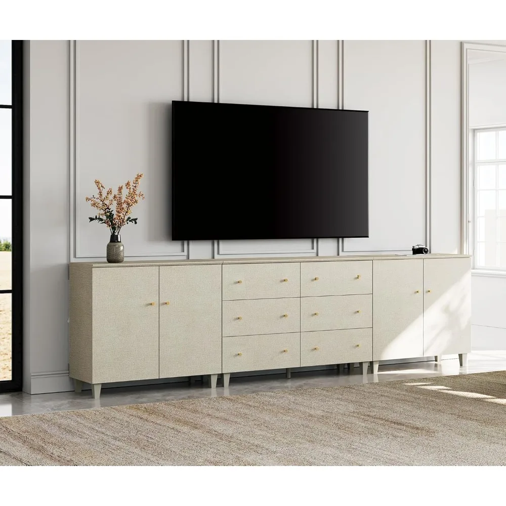 

TV Stand Cabinets for 110+ Inches TVs, 3-in-1 Wood Media Console Table with Doors and Drawers, Modern Highboy Entertainme