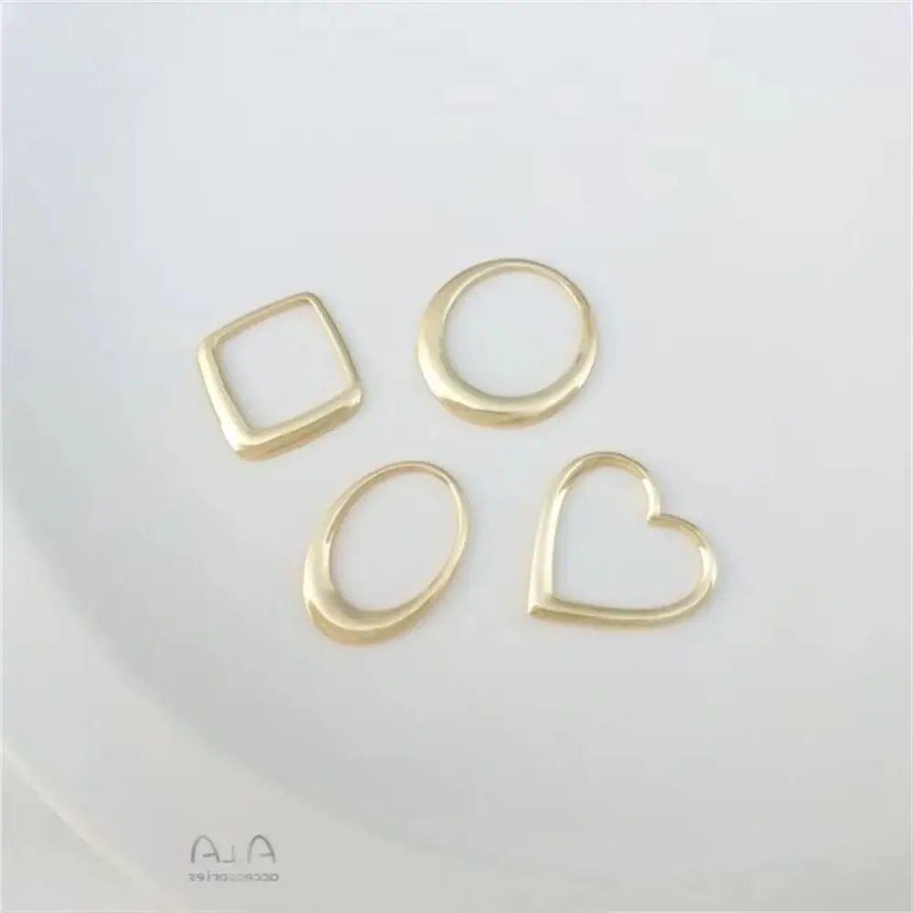 14K Gold Wrapped DIY Geometric Frame Handmade Accessories Peach Heart Round Oval Diamond Shaped Earrings Hanging Rings K046