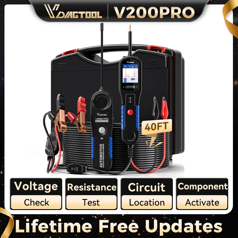 VDIAGTOOL V200PRO Car Circuit Tester Automotive Power Probe Tester Breaker Finder Tool System Diagnostic 12/24V with 40FT Cable