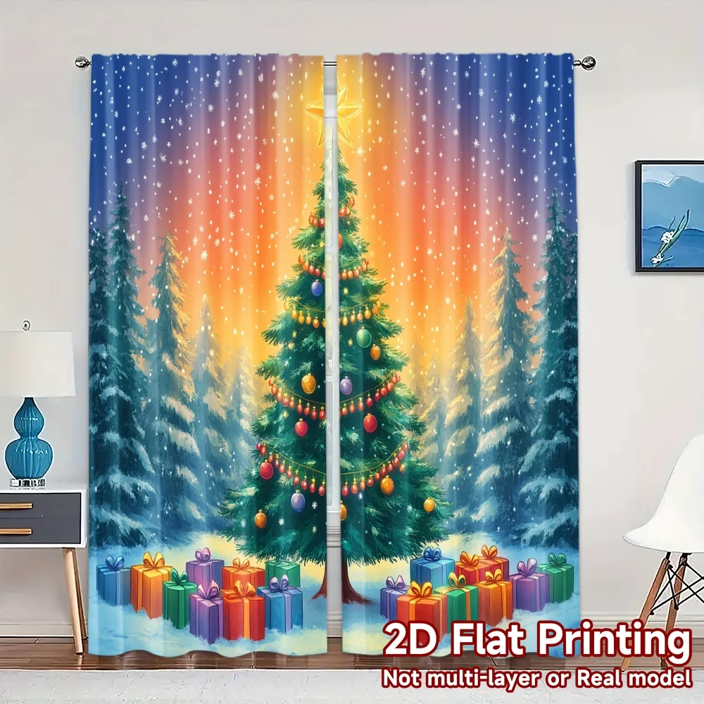 2pcs,Curtains Christmas Tree Gifts Snowfall (3) Fashionable Popular Curtains Fabric Curtains Thermal Insulation, and Room