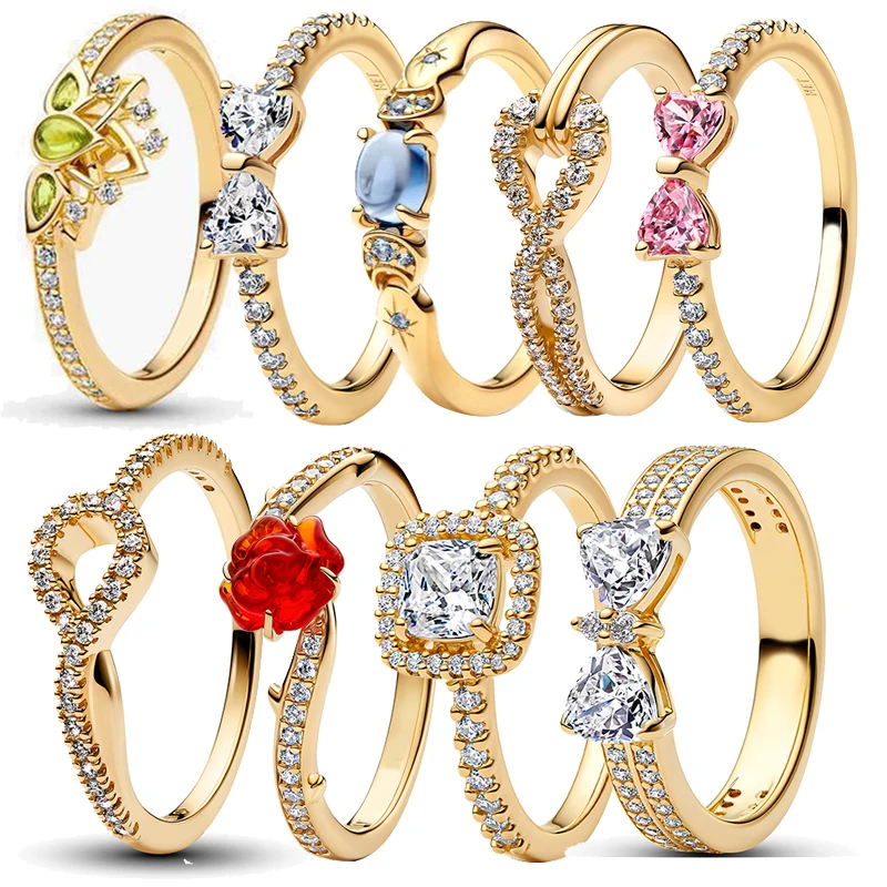 2025 Новое кольцо с позолотой 14 карат, сверкающее розовое кольцо с бантом, кольцо принцессы, оригинальное кольцо из серебра 925 пробы, кольцо на палец, ювелирные изделия для женщин Gi