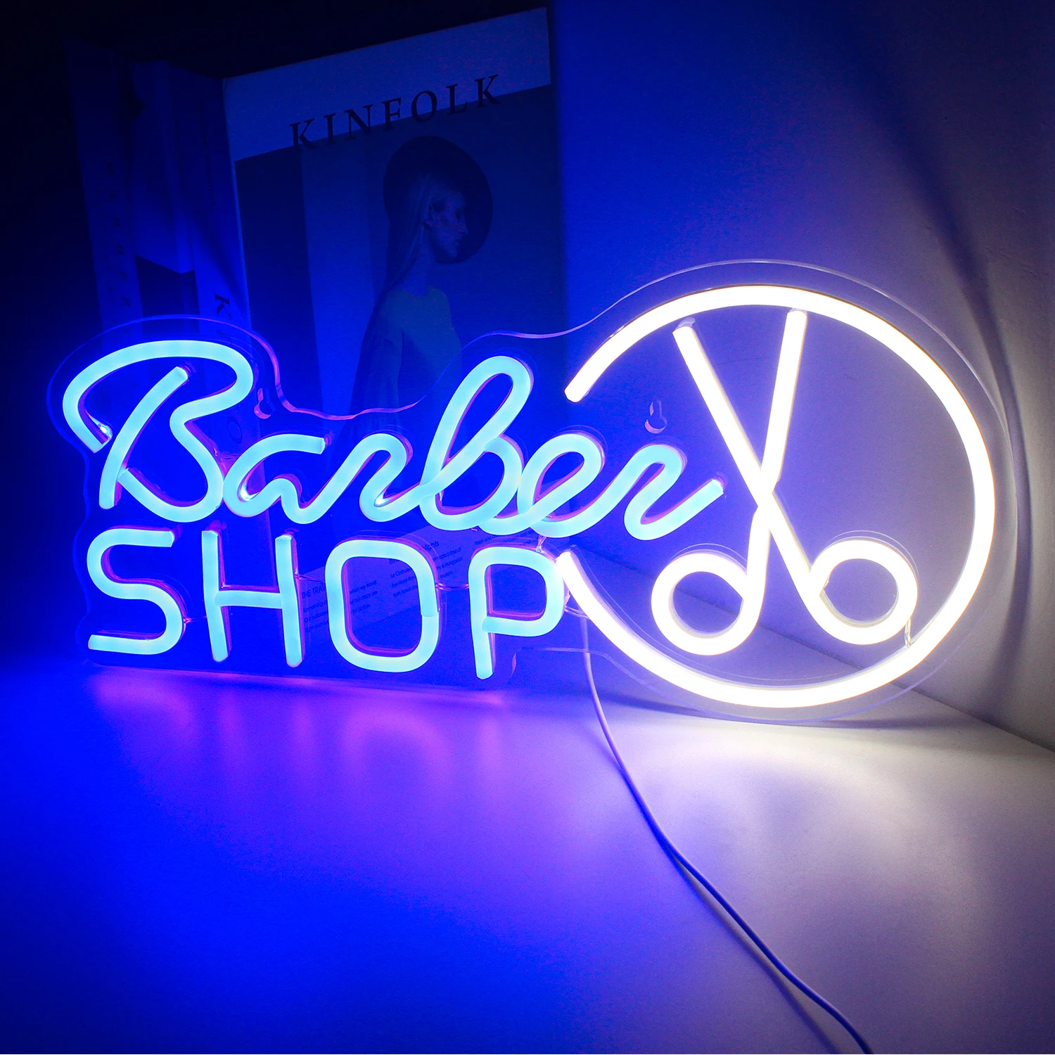 Barbershop LED Neon Sign Lights Hair Salon Acrylic Shop Wall Hanging Night Light USB Powered Colour Neon Lights