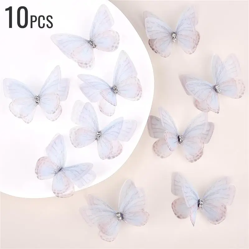 10pcs New Multicolor Organza Rhinestone Insect Butterfly Animal DIY Handmade Craft Jewelry Earrings Dress Accessories 5cm Wide