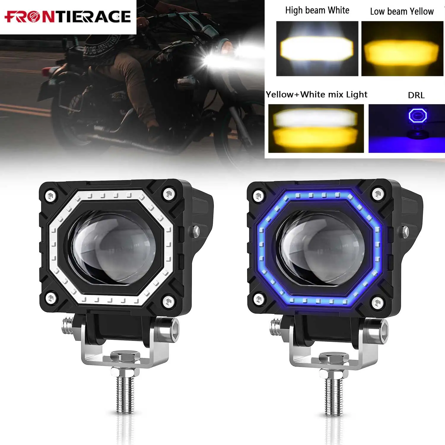 Auxiliary Motorcycle Angel Eyes DRL Spotlights Driving High/Low Fog Lamps Led Lighthouse Super Brighter 120W 6000K 12V 24V