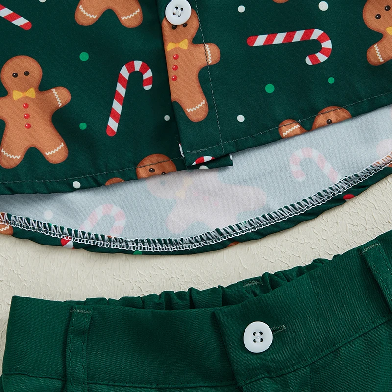 Weihnachtsset für kleine Jungen, Weihnachtsmann, Knopfleiste, kurze Ärmel, Reverskragen, Tops, Shorts, Outfit – Detail 6