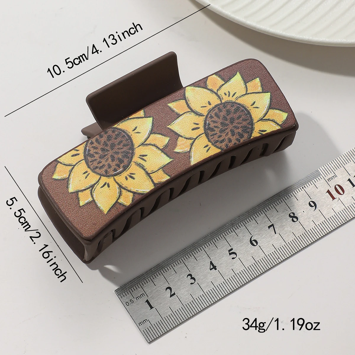 Western หนังผม Claw คลิปดอกทานตะวันดอกไม้ Square Claw คลิปสําหรับ Hairstyling Southwest พิมพ์ PU หนังอุปกรณ์เสริมผม