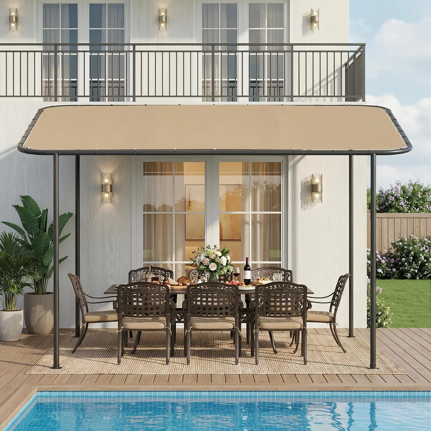 Lean to Gazebo,Wall-Mounted Sloped Roof Waterproof UV-Resistant,Galvanized Steel Frame 3 Anchor Kits,Patio, Customized