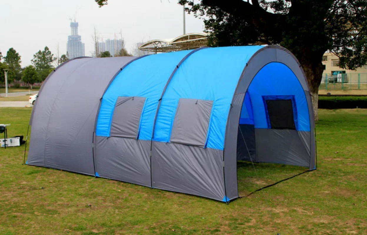 Large Camping Tent Waterproof Canvas Fiberglass 8 10 Family Tunnel Equipment Outdoor Mountaineering Party Gift Uv Protection new