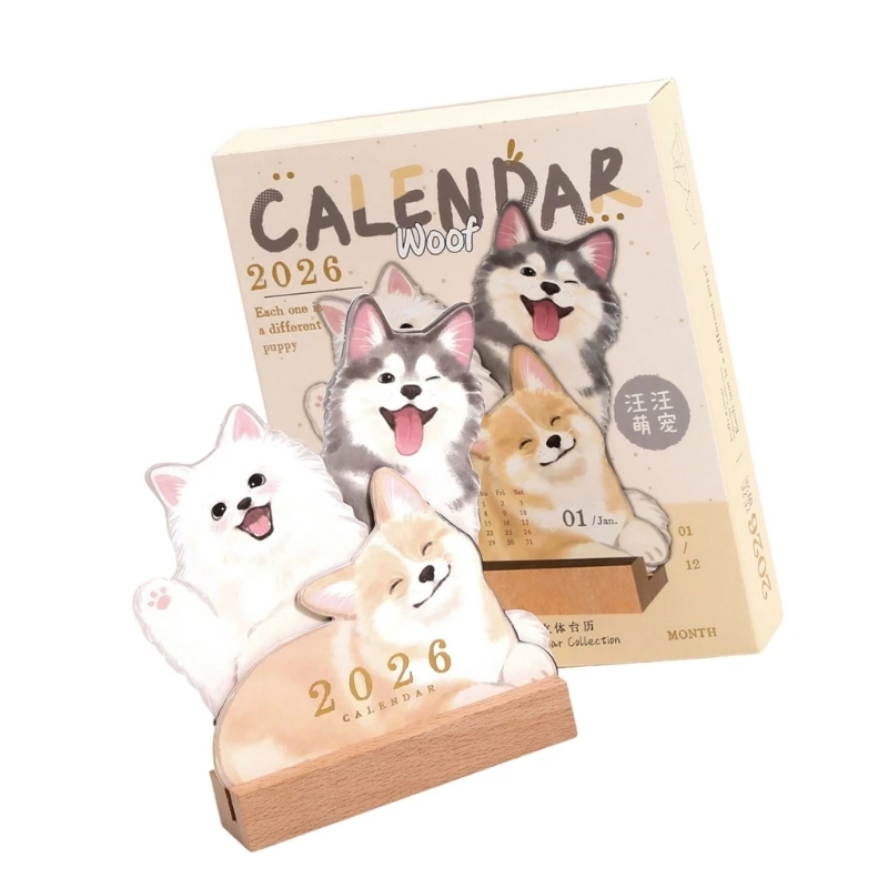  Decorative Desktop Calendar With Animal Pattern Durability Wooden Frame For Efficient Schedule Management
