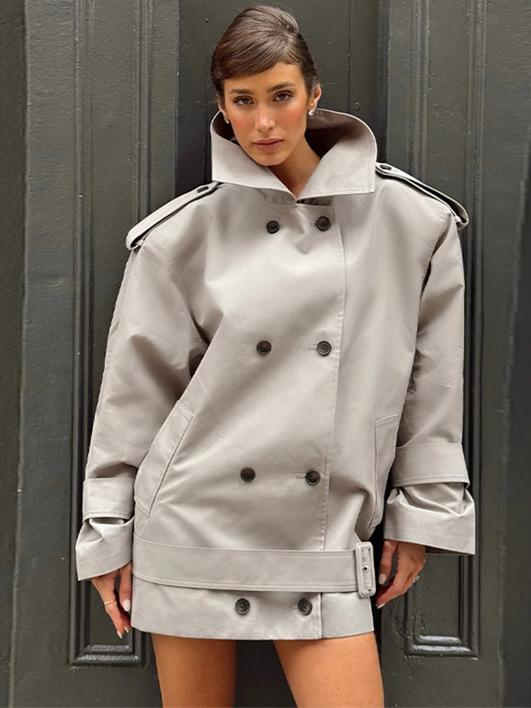 

Trendix Women's Double Button Trench 2025 Fall Fashion Turn Down Patchwork Long Sleeve Cardigan Top Oversized Jacket Coat Winter