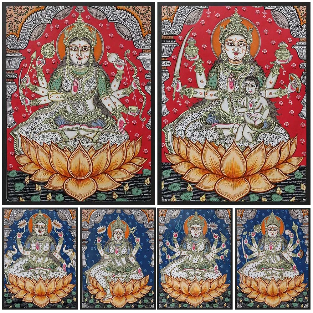 Eight Forms of Goddess Lakshmi Prints Religion Posters Wall Pictures For Living Room Poster Wall Art Canvas Painting Unframed