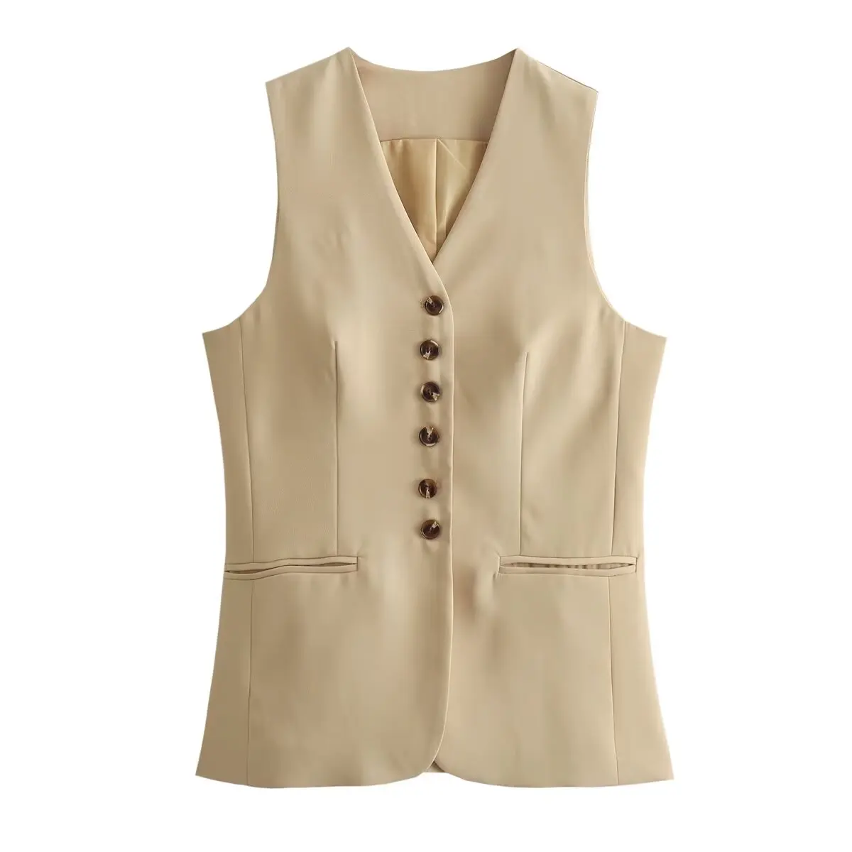 DUOPERI 2024 Women Fashion V-neck Long Vest Female Chic Lady Casual Basic Waistcoat