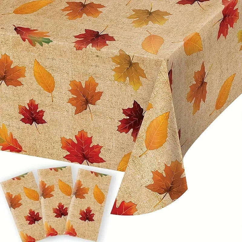 3 Autumn Maple Leaf Tablecloth, Thanksgiving Plastic Tablecloth, Rectangular Harvest Tableclothxzj