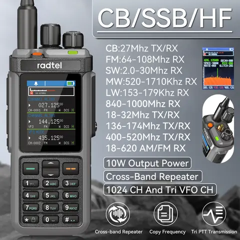 Radtel RT-880 10w Ham Radio with Cross Band Repeater Short Wave HF SSB CB  Walkie Talkie  AM USB LSB CW 1024 Channels , USB-C