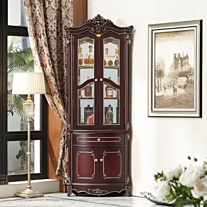 American classical glass door household corner cabinet edge cabinet European triangular wine cabinet