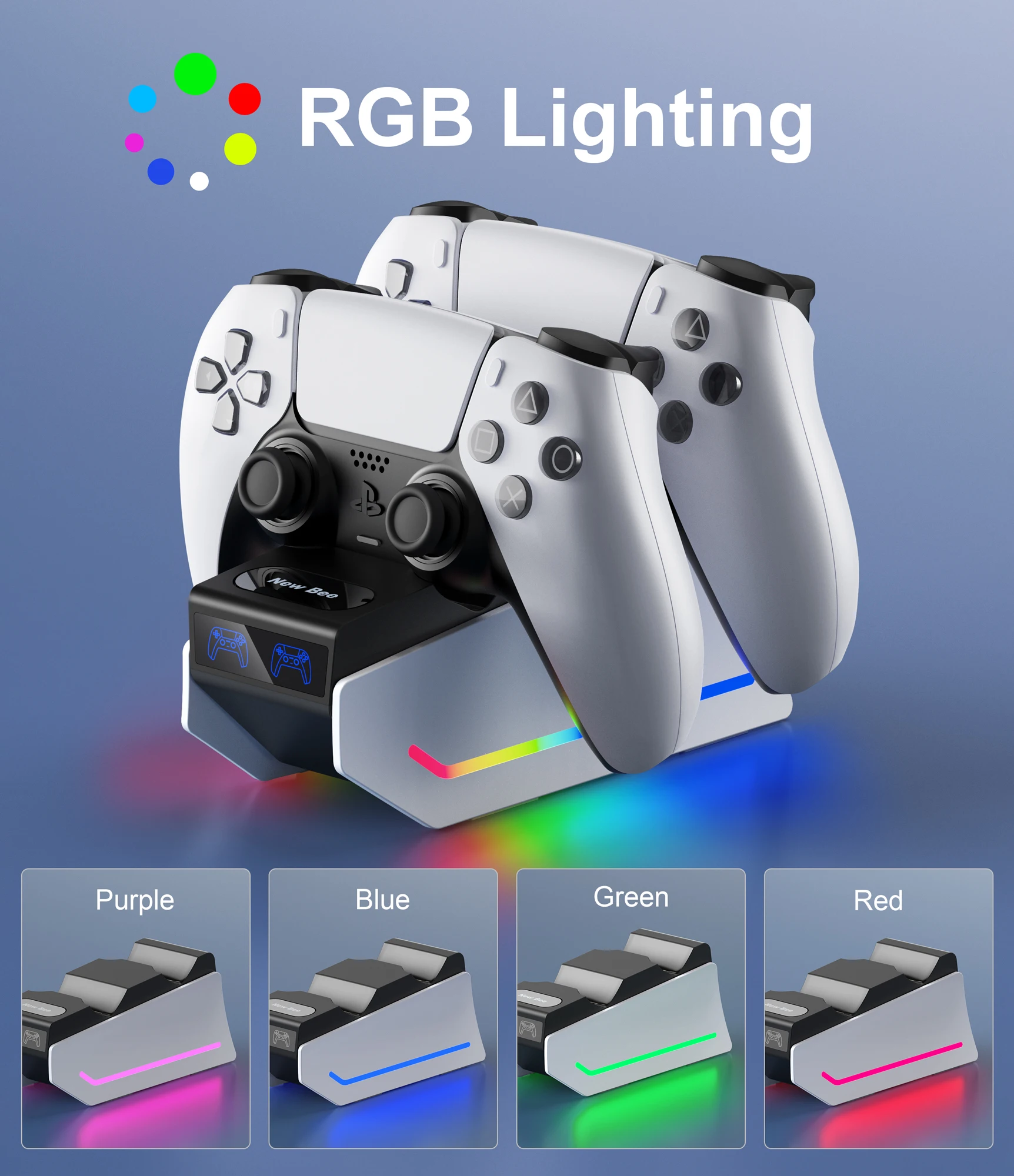 محطة شحن وحدة تحكم Bee Z15 RGB جديدة للبلاي ستيشن شاحن مزدوج سريع حامل شحن محطة إرساء للوحة ألعاب PS5