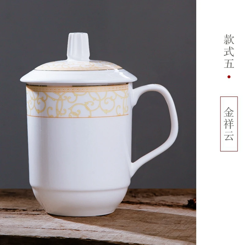 Taza de té de cerámica Jingdezhen, taza china con cubierta, para oficina, sala de conferencias, taza de agua, personalizada, 10 Uds./lote