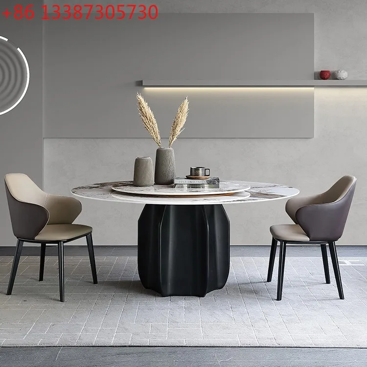 

Modern simple solid wood Deli Feng rock slab dining table round household high-end dining table