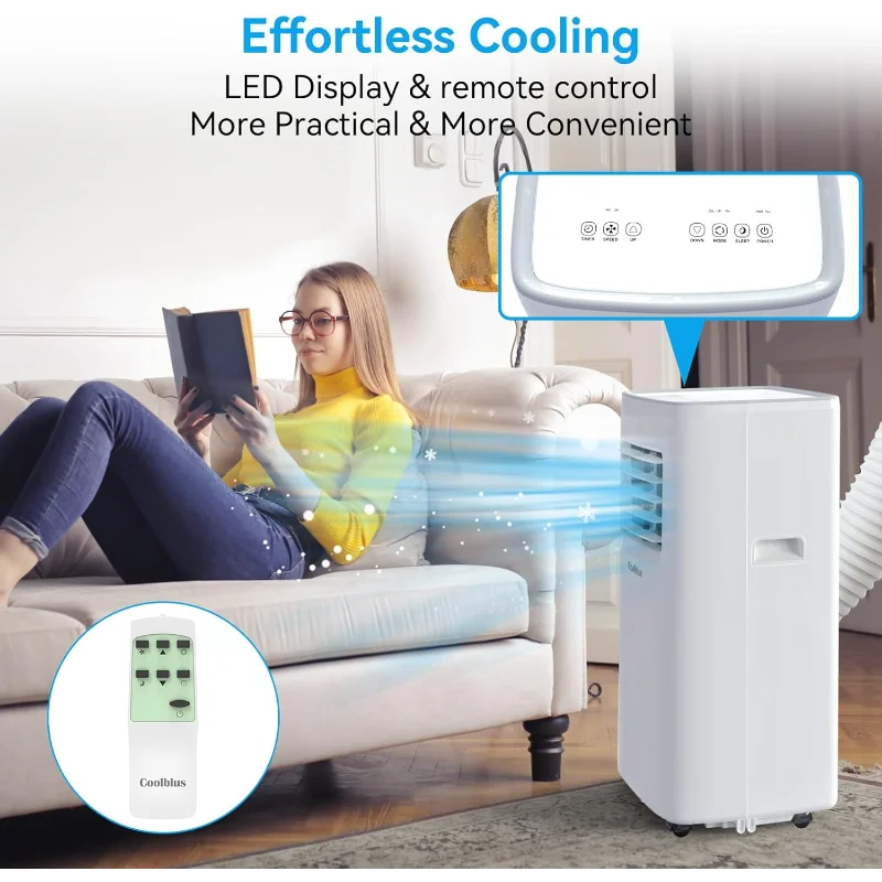Climatiseurs portables 8500 BTU refroidis jusqu'à 360 pieds carrés, unité ca portable 3 en 1 avec télécommande/affichage LED/minuterie 24 heures