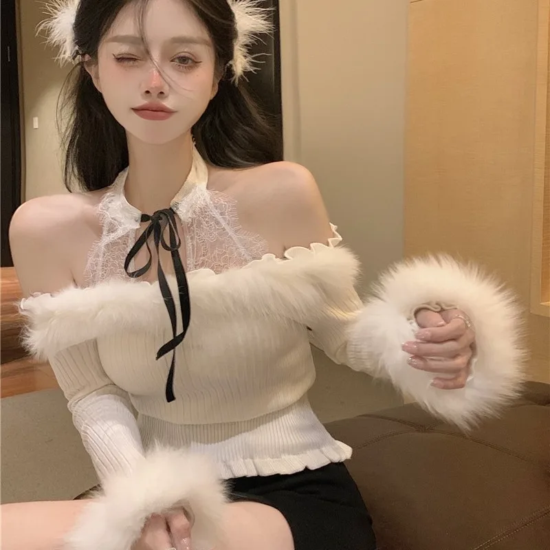 

Sweaters Jumpers Pullovers Womens Long Sleeve Women Acrylic Spliced Look Baggy Punk Rock Alternative Grunge Festival Concert Fit