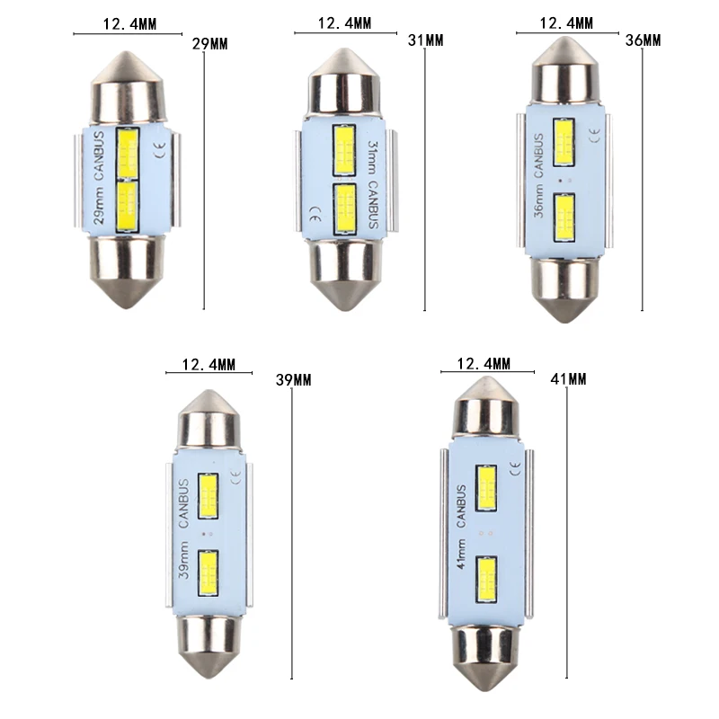 DAWNKNIGHT 자동차 LED 전구 캔버스, 오류 없음, LED 인테리어 조명, 독서 돔 램프, 2 개, C5W, 29mm, 31mm, 36mm, 39mm, 41mm