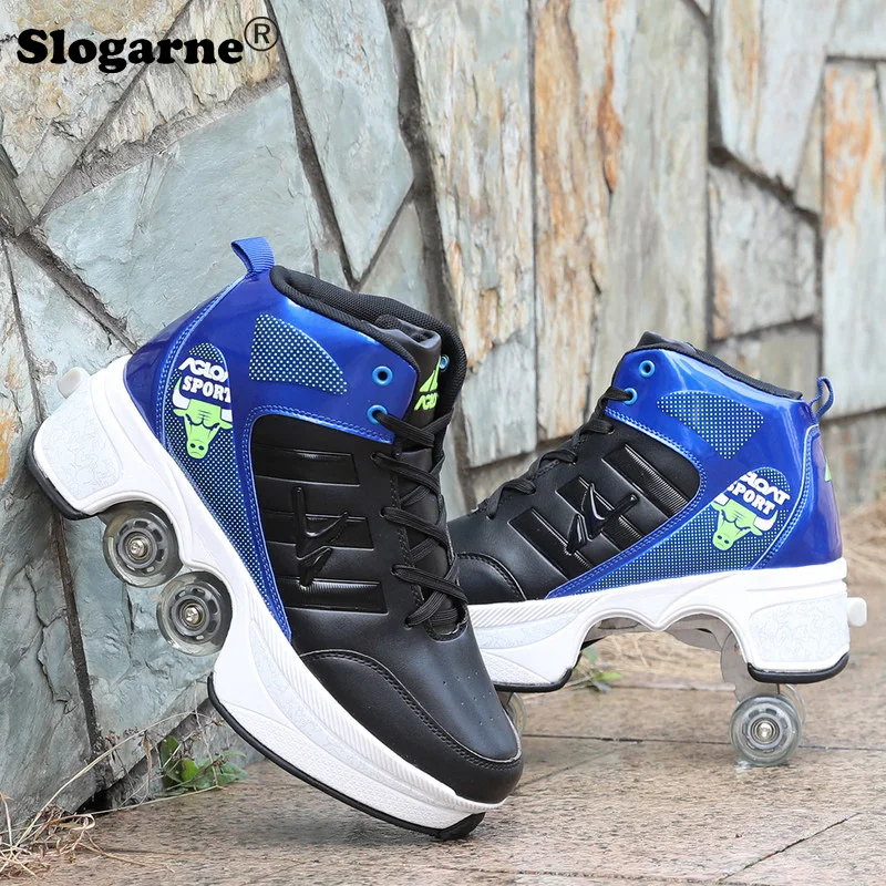 

Students Roller Skates Boy Four Wheels Deformation Shoes Double Rows Roller Men Inline Skates Shoes Kids Casual Parkour Sneakers