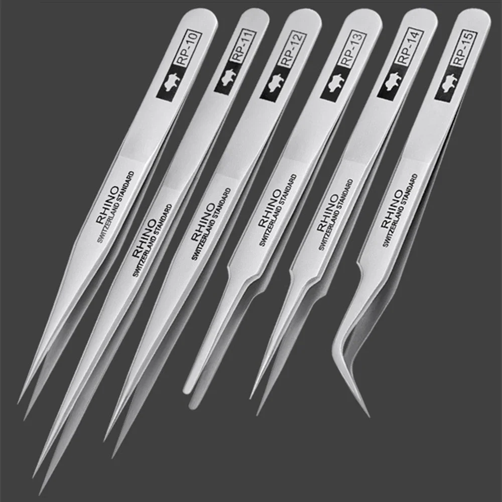 High-hardness Carbon Steel Anti-magnetic Anti-acid Tweezers for Beauty Electronics Jewelry Industry PRO RHINO TOOLS RP Series