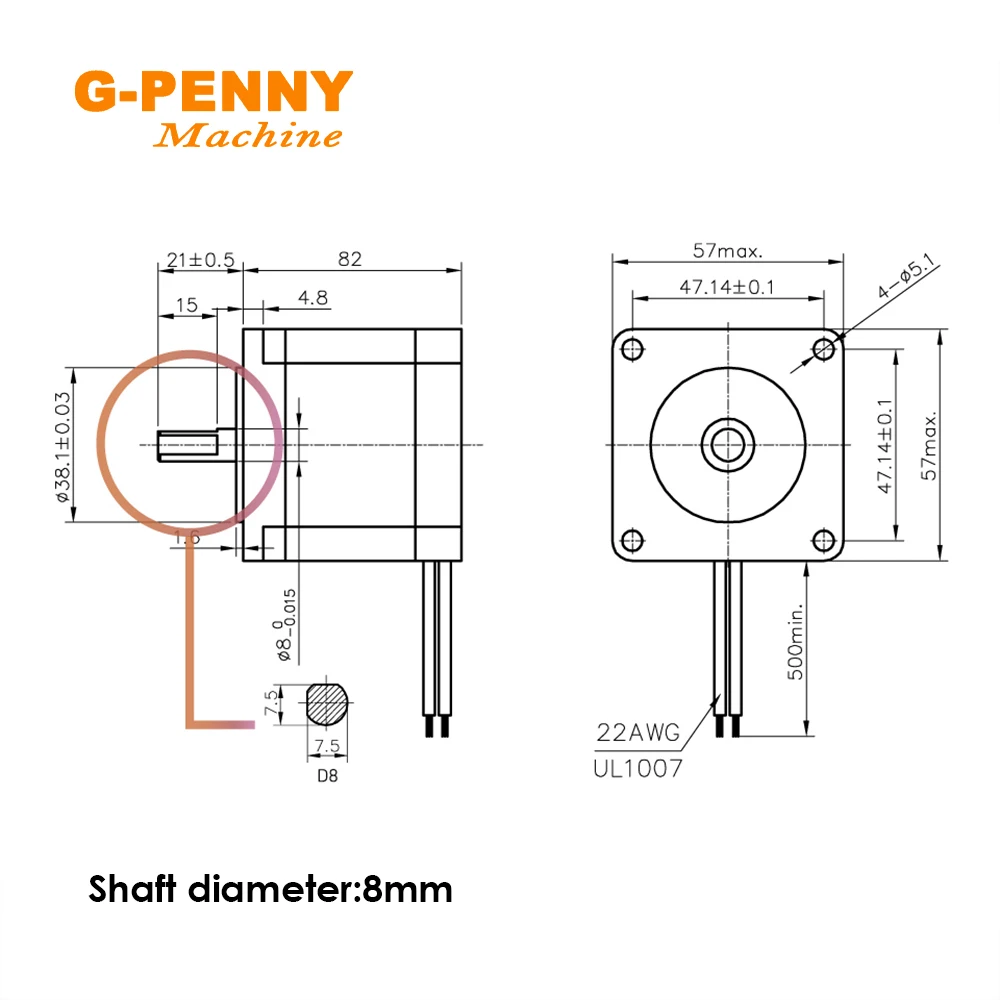 NEMA23 Stepper Motor 57x82mm 3A 2.2Nm 6.35/8mm Single Shaft 315Oz-in  CNC For Router Engraving Milling Machine 3D Printer