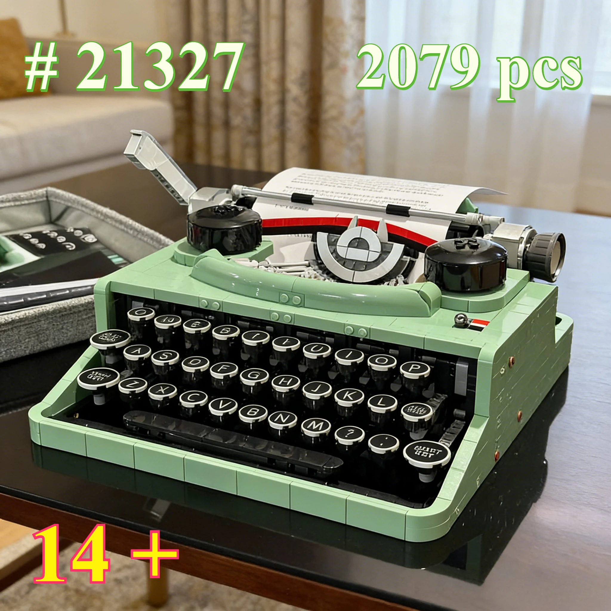 old-green-typewriter-model-21327-building-blocks-sets-suitable-for-birthday-gifts-compatible-with-legoed-particles，2079pcs