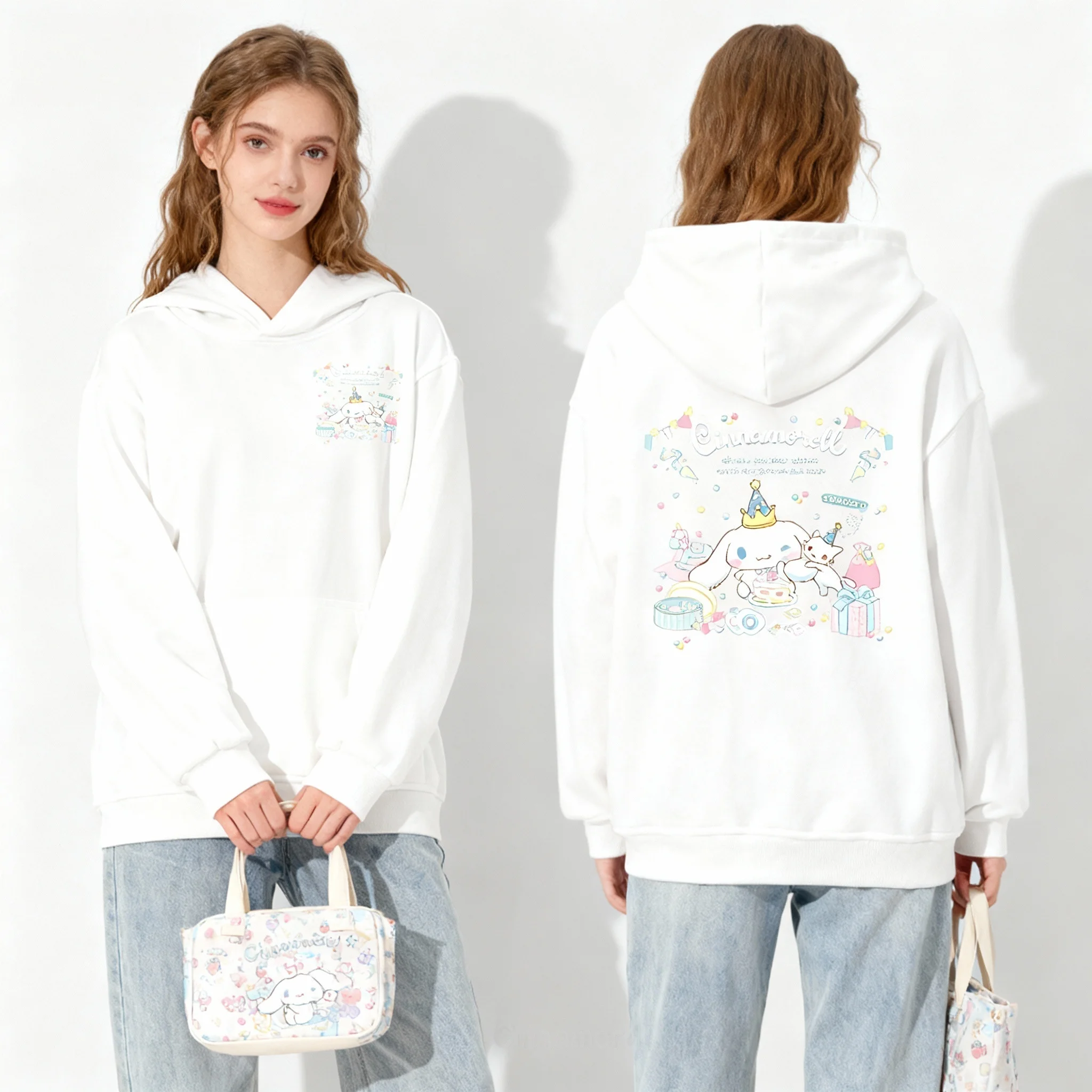 سانريو عائلة كبيرة الأذن الكلب سلسلة كاملة حلوة كول الأمريكية العصرية الشارع الخريف/الشتاء هوديي حجم كبير النساء الكبار 25/26 جديد #2