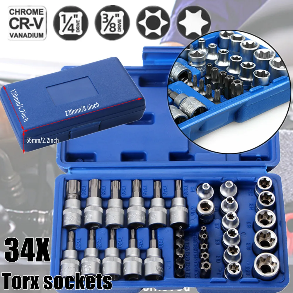 Top Quality 34 in 1 Torx Star Socket and Bit Set Male/Female Electronic Safety Drill Driver Handheld Tool Torque Star Socket