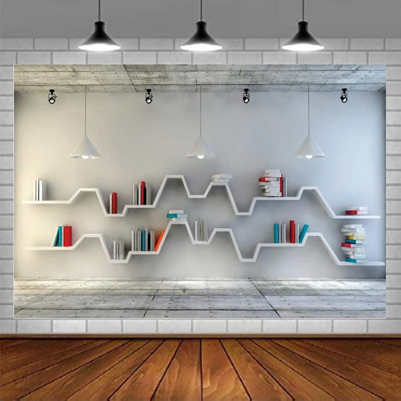 Modern White Bookshelf Photography Backdrop Bookcase Bookshop Zoom Meeting Study Room Library Online Teaching Background Banner