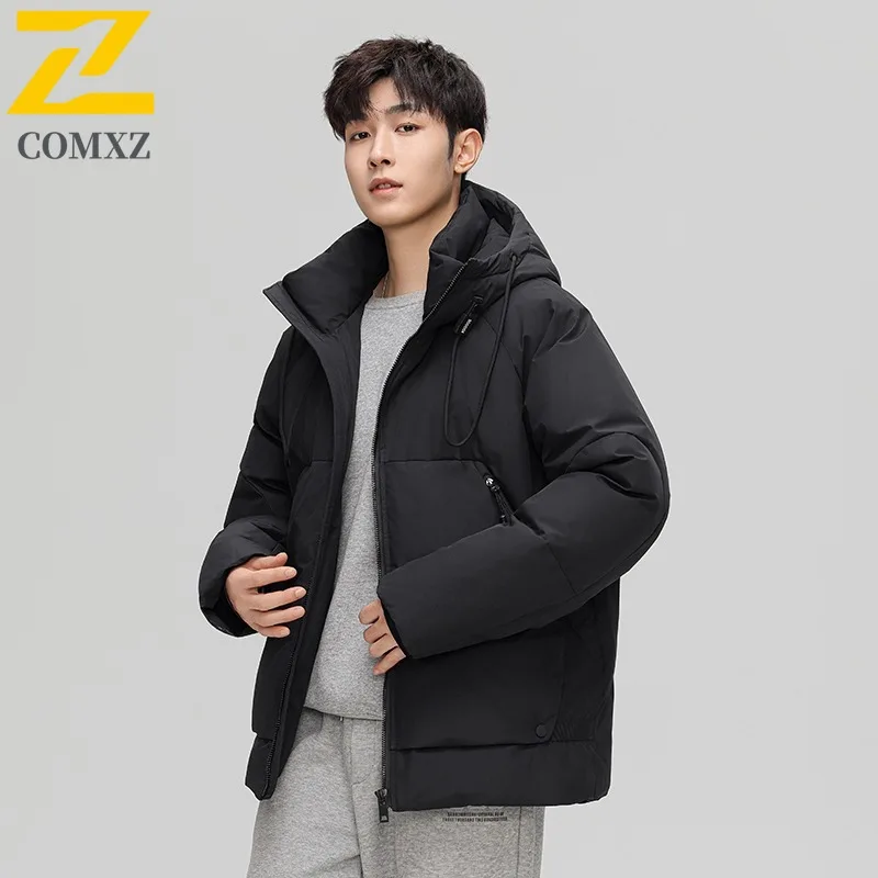 

COMXZ Мужское парковое пальто, однотонное модное свободное однотонное прогулочное стеганое пальто с капюшоном, снежная удобная уличная куртка-пуховик